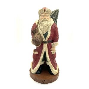 Vtg Hand Painted Resin Bavaria Santa Figurine Carrying Bag Tree Christmas 9" H